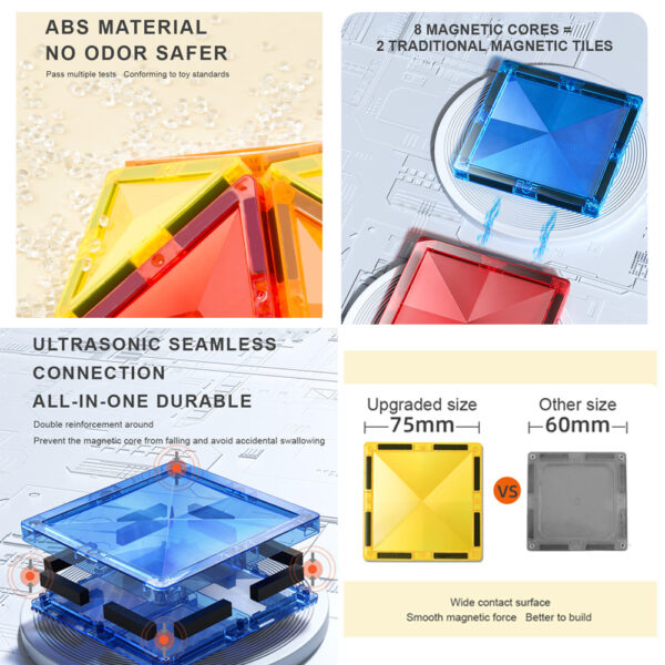 [Buy 4 for 8% off] Mideer Colourful Magnetic Tiles. 60pcs Magnetic Building Tiles