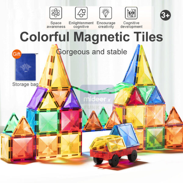 [Buy 4 for 8% off] Mideer Colourful Magnetic Tiles. 60pcs Magnetic Building Tiles
